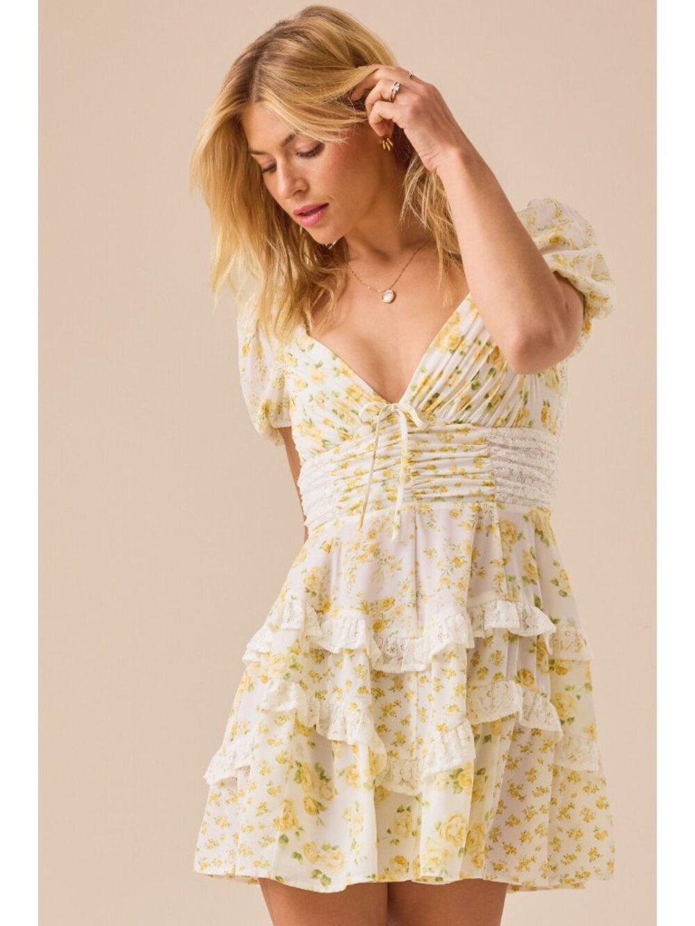 NWT Altar'd State Aderny Yellow Floral Mini Dress Size L